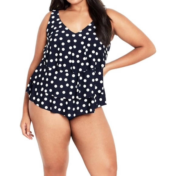 EVANS | Nautical dot V-neck tankini top Navy white | Sz Plus 20 NWT - Picture 4 of 8
